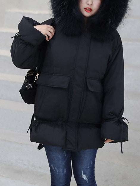 Stef Plus Size Women's Black Winter Jacket Coat Fur Hoody Short Length