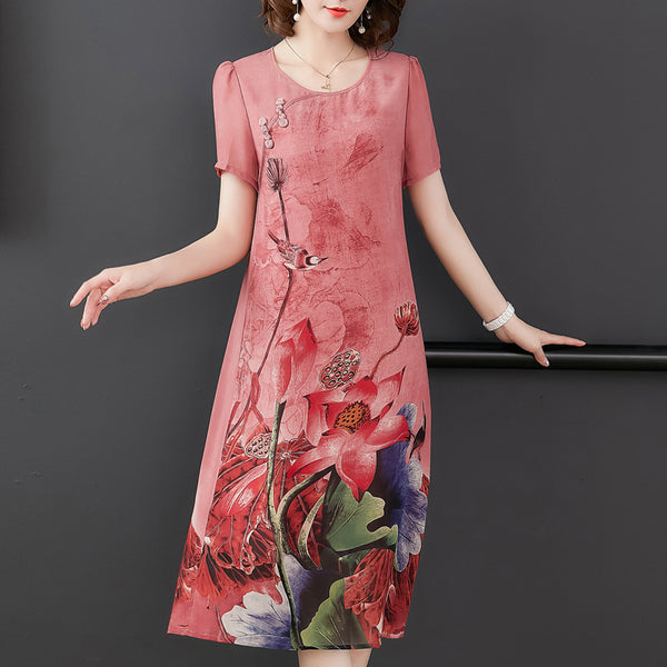 Plus Size Modern Floral Short Sleeve Dress Cheongsam