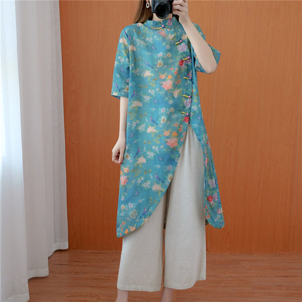 Plus size floral cheongsam tunic top