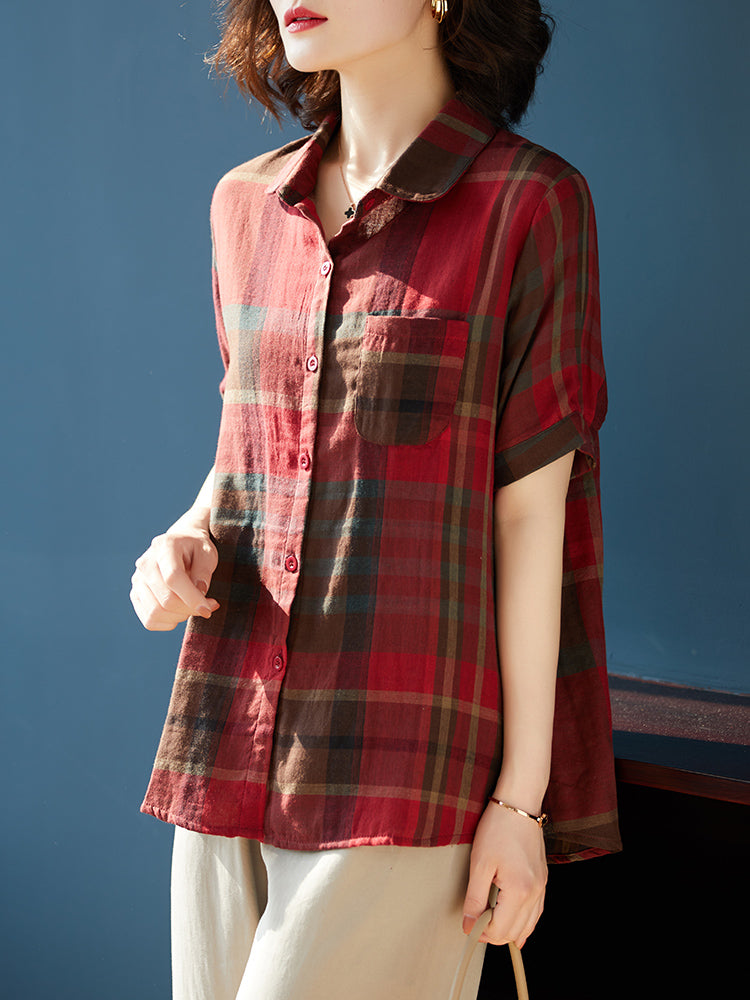 Kornelia Plus Size Checked Short Sleeve Shirt Blouse