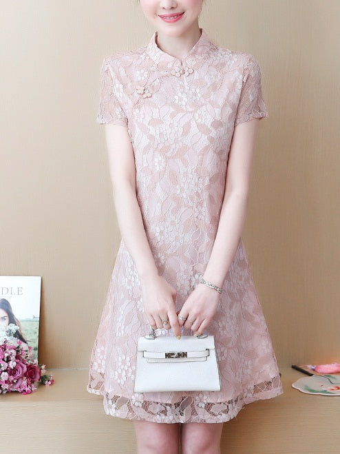 Lale Plus Size Lace Cheongsam Dress
