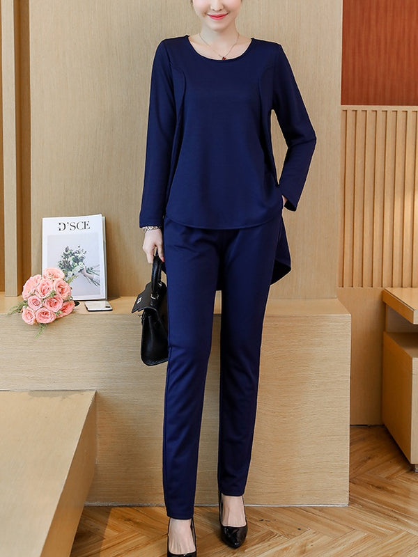 Zahara Plus Size Longer Back Top And Long Pants Set (Black, Blue)