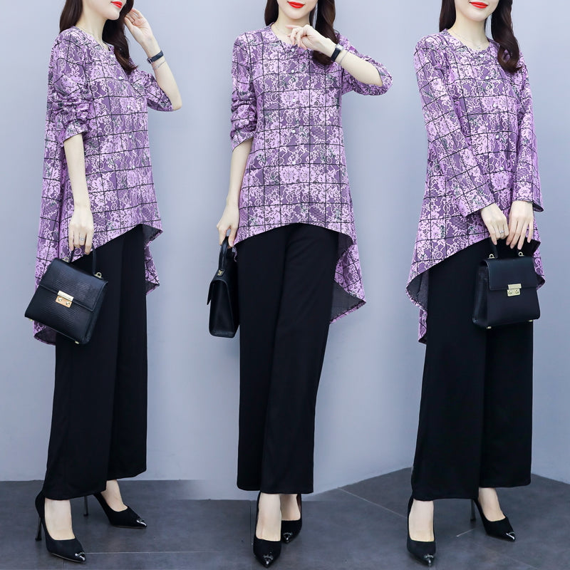 Kierah Plus Size Long Sleeve Top And Wide Leg Pants Set (Muslimah Friendly)