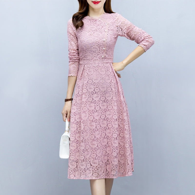 Kingsley Plus Size Lace Long Sleeve Midi Dress