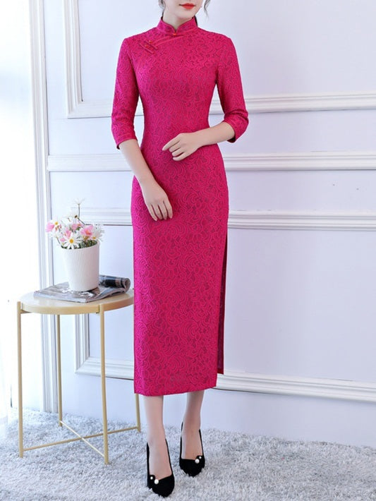 Megane (Bust 84-108CM) Lace Fitting Plus Size Cheongsam Qipao Occasion Dress (B)