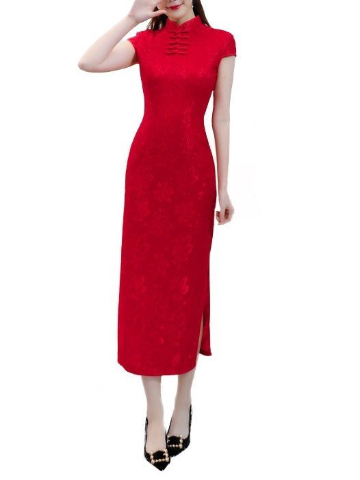 Megane (Bust 84-108CM) Lace Fitting Maxi Plus Size Cheongsam Qipao Dress (C)