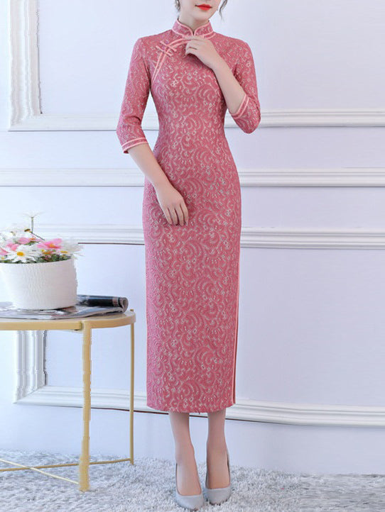 Megane (Bust 84-108CM) Lace Fitting Maxi Qipao Dress (F)