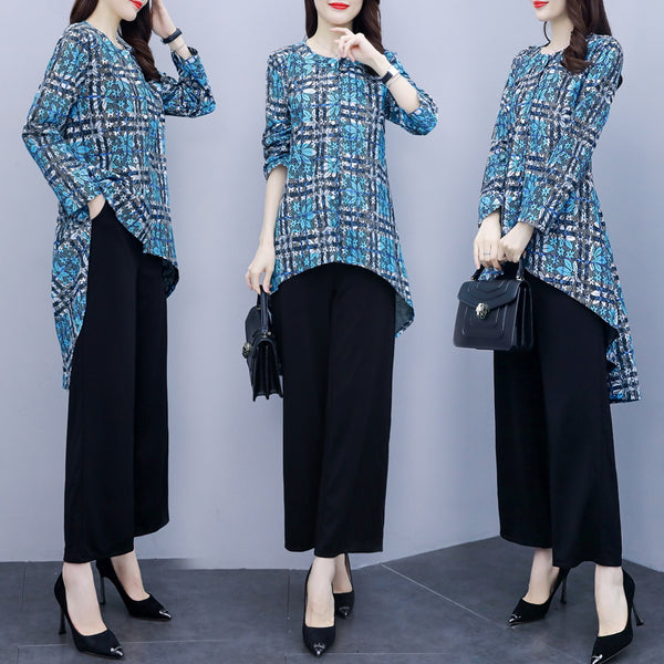 Kieran Plus Size Long Sleeve Top And Wide Leg Pants Set (Muslimah Friendly)