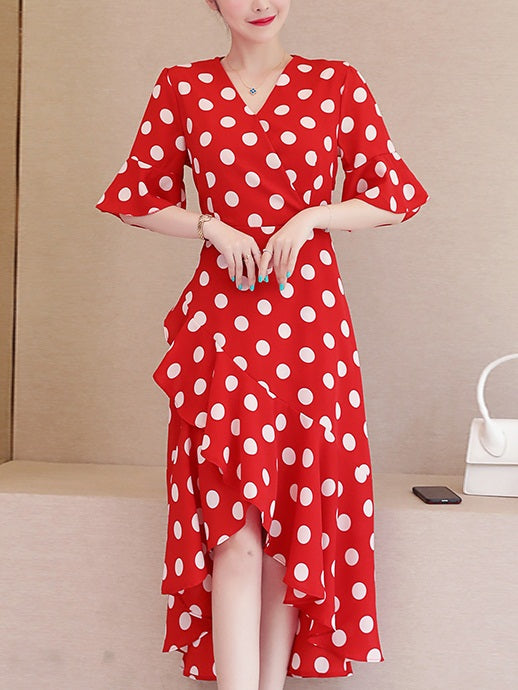 Lalia Plus Size Polka Dots Wrap Midi Dress