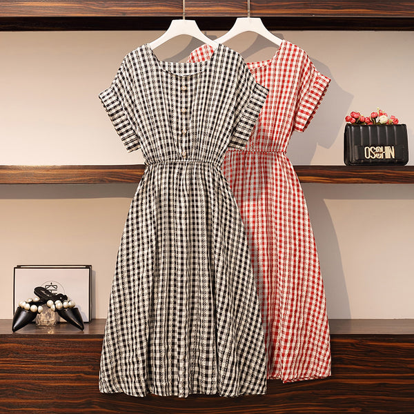 Larue Plus Size Vintage Gingham Checks Short Sleeve Midi Dress