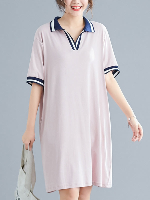 Xenia Plus Size Pink Modal Cotton Short Sleeve Polo T Shirt Dress (EXTRA BIG SIZE) (Blue)