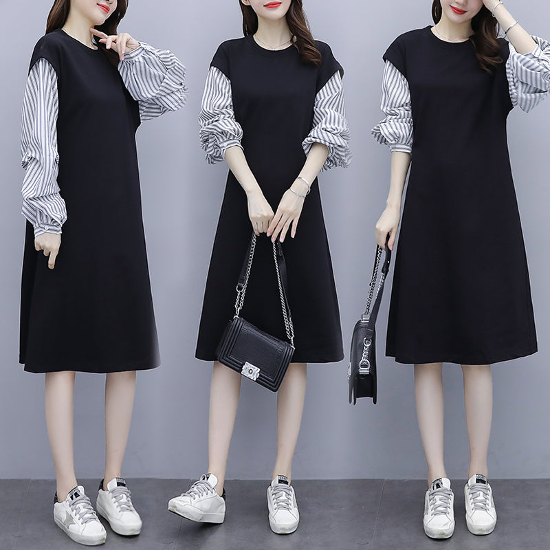 Kerrigan Plus Size Stripes Long  Sleeve Dress
