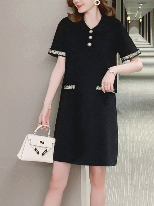 Ylenia Plus Size Chanel-Esque Buttons Short Sleeve Shirt Dress