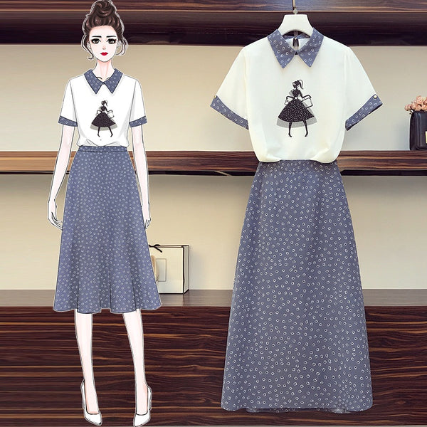 Hermione Plus Size Shirt Blouse And Hearts Midi Skirt Set