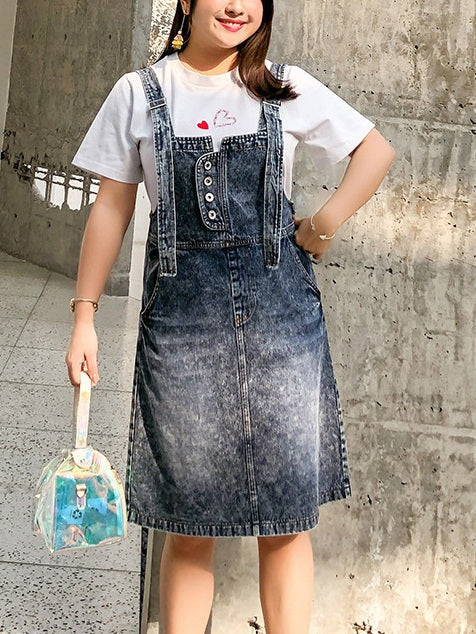 Psyche Acid Wash Denim Suspender Dungaree Skirt Dress – Pluspreorder