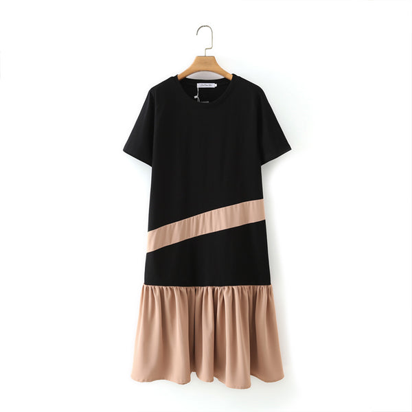 Plus Size Pleat Colourblock Short Sleeve Dress