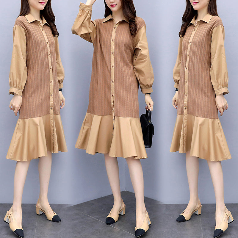 Kinley Plus Size Mermaid Long Sleeve Midi Shirt Dress