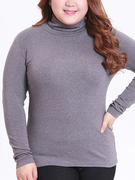 Skylark Plus Size Turtleneck Layer Basic L/S Top (Black, Red, Purple, Grey)