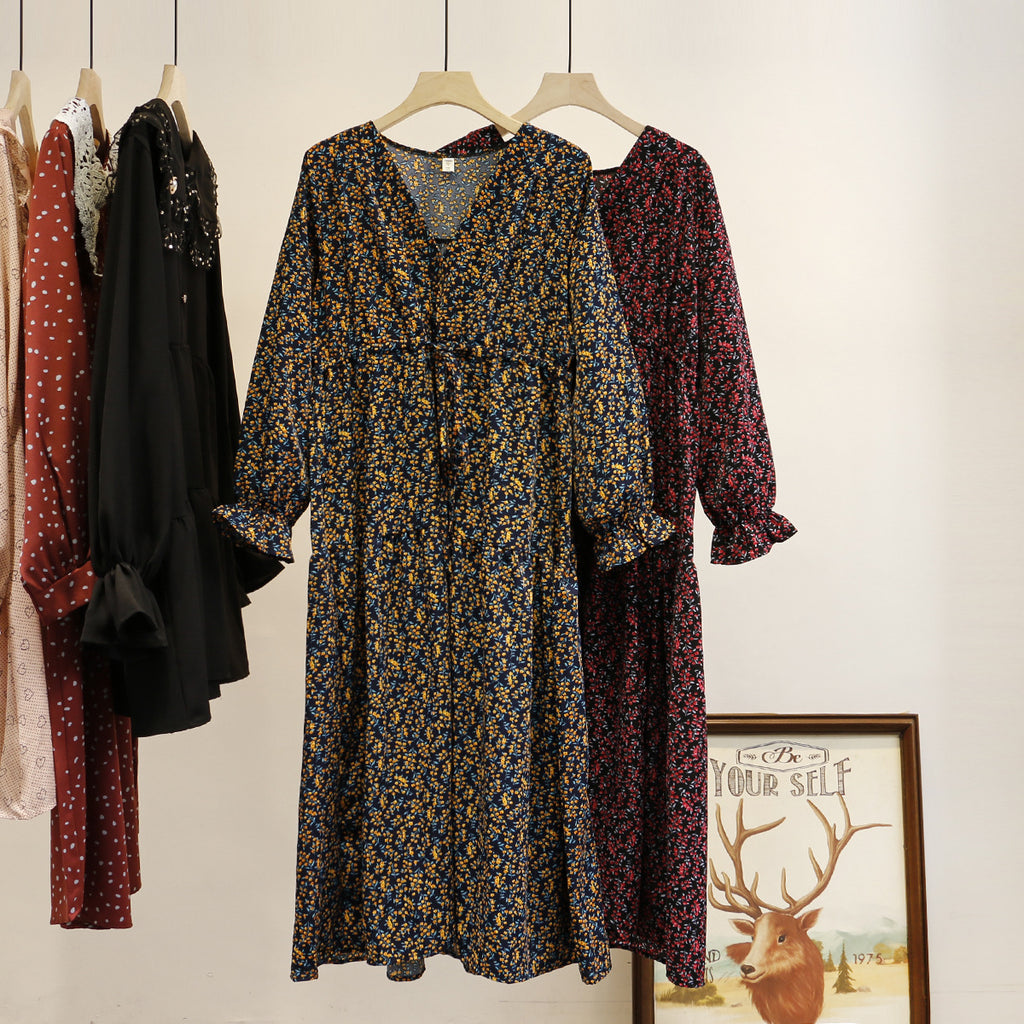Keziah Plus Size Floral Long Sleeve Midi Dress