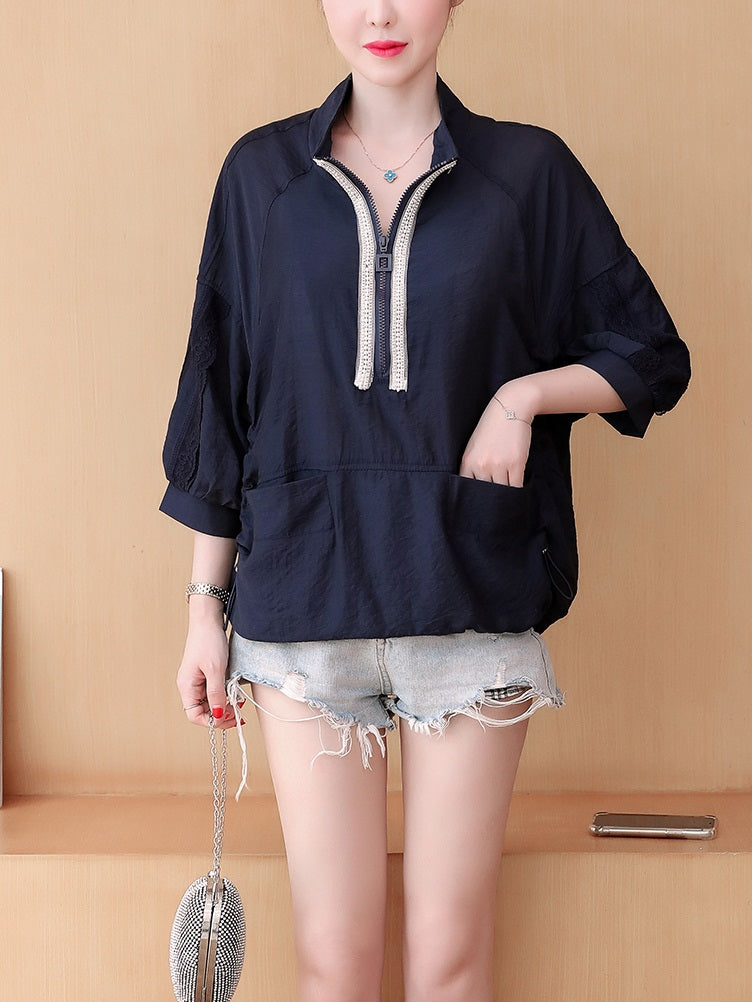 Lalita Plus Size Loose Windbreaker Style Mid Sleeve Top