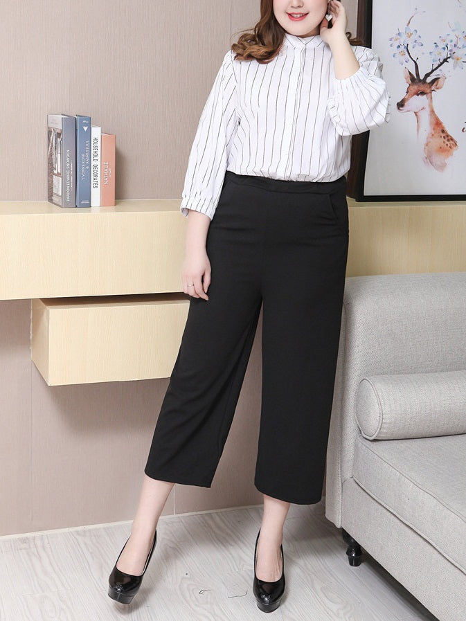 Syuzanna Plus Size Basic Work Office Going Out Black Wide Leg