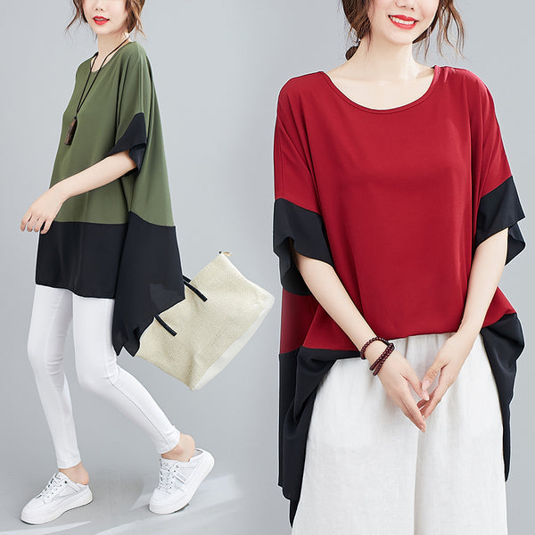 Plus size colourblock loose blouse