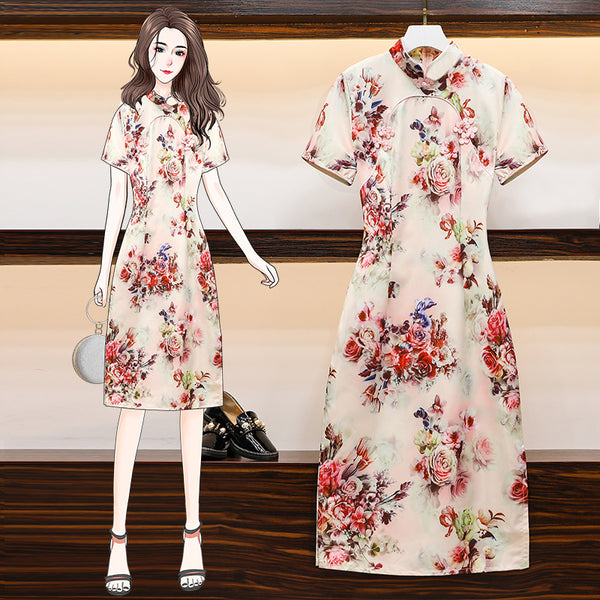 Laryssa Plus Size Modern Cheongsam Midi Dress