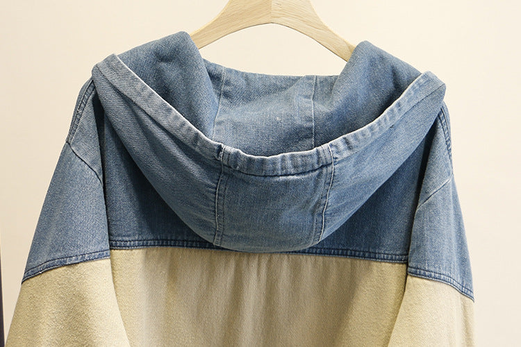Plus size jean jacket with best sale sweatshirt sleeves