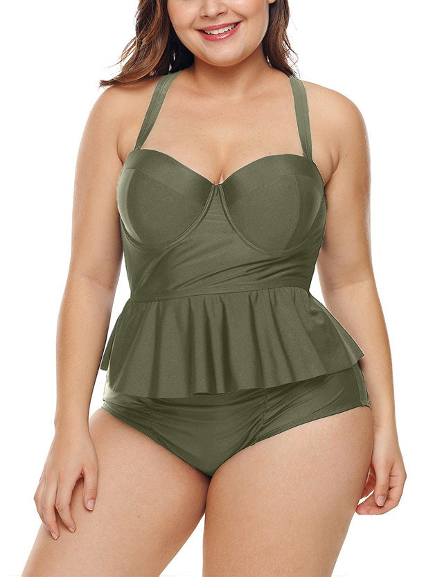 Selin Underwire Bust Bustier Purple Flamigo Print Peplum Tankini Top a –  Pluspreorder
