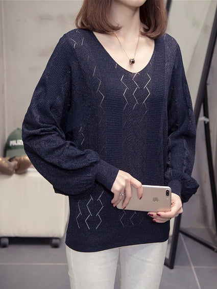 Yamilet Plus Size Knit Long Sleeve Top (Blue, Black)