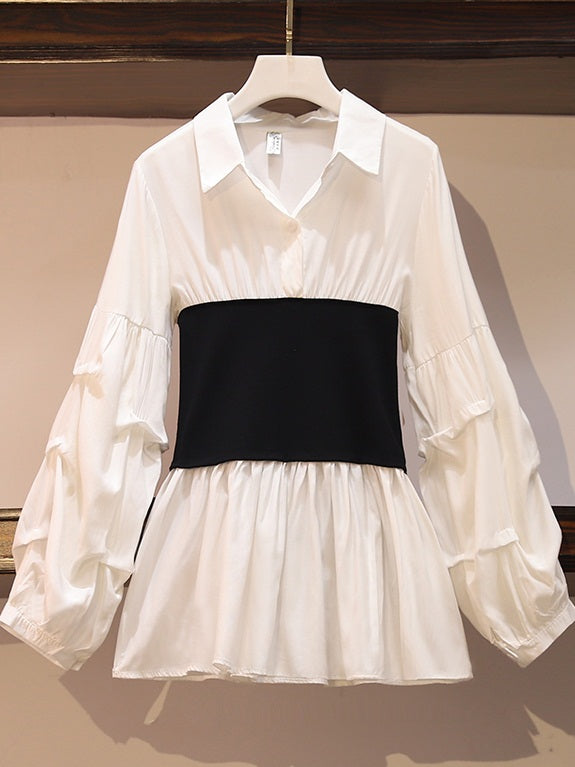 Zahli Plus Size White Kimono Tier Sleeve Long Sleeve Shirt Blouse