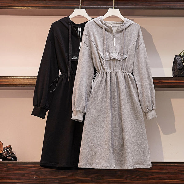 Shilah Hoody Zipper Sweater L/S Dress (Grey, Black)