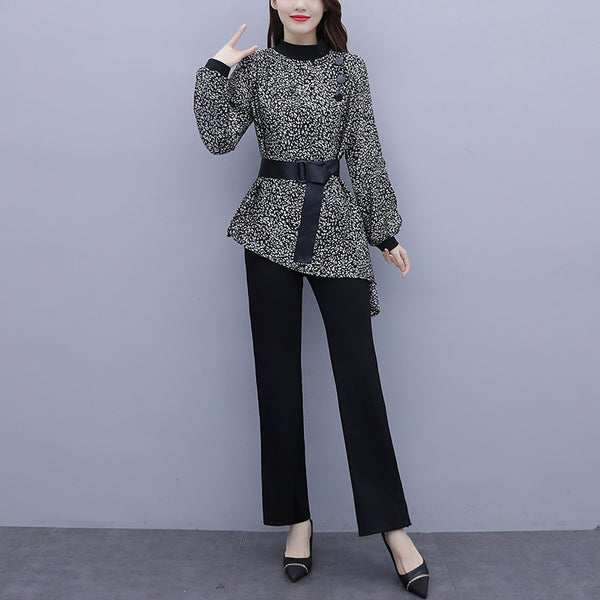 Kierslei Plus Size Leopard Long Sleeve Top And Wide Leg Pants Set (Muslimah Friendly)