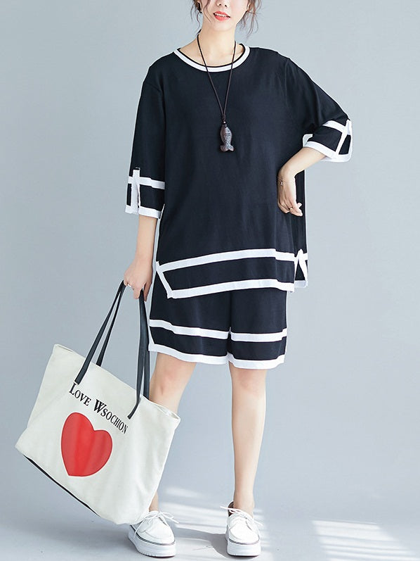 Roxie Knit Monochrome S/S Top and Shorts Set (EXTRA BIG SIZE)