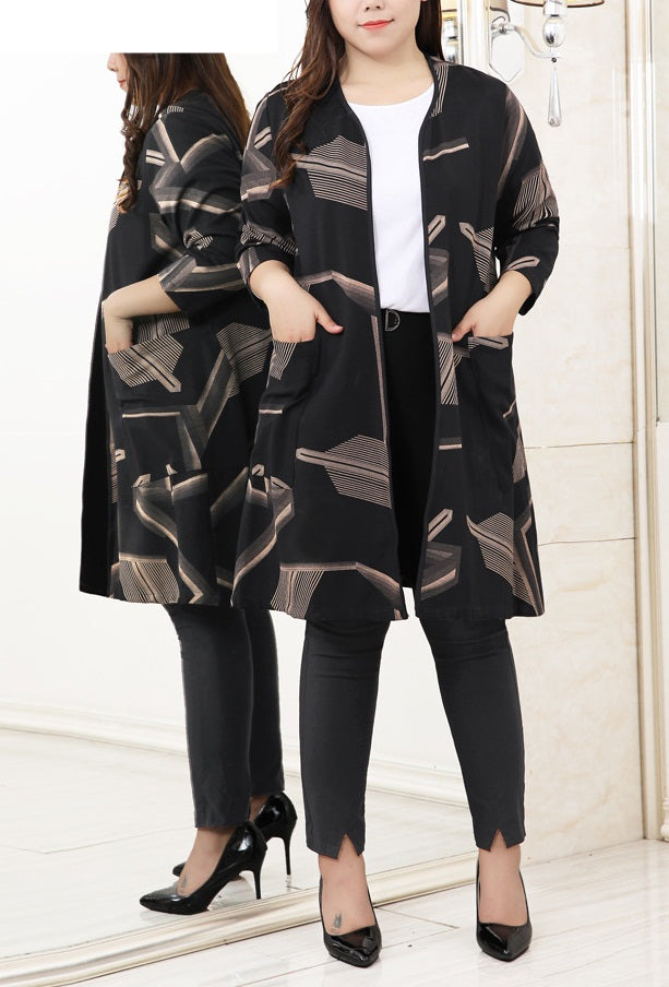 Sybill Plus Size Graphic Abstract With Pockets Cardigan Open Jacket (EXTRA BIG SIZE)