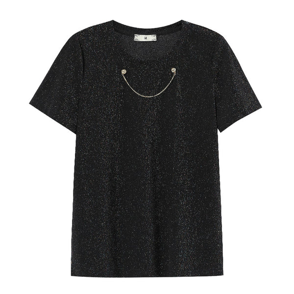 Plus Size Shimmer Chain Short Sleeve T Shirt Top