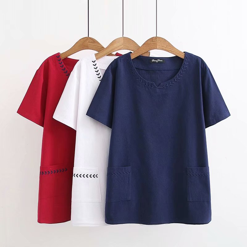 Kassandra Plus Size V Neck Embroidery Short Sleeve Top