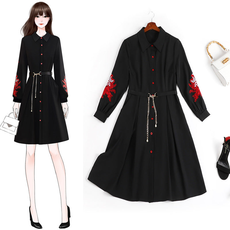 Kim Plus Size Embroidery Long Sleeve Shirt Dress