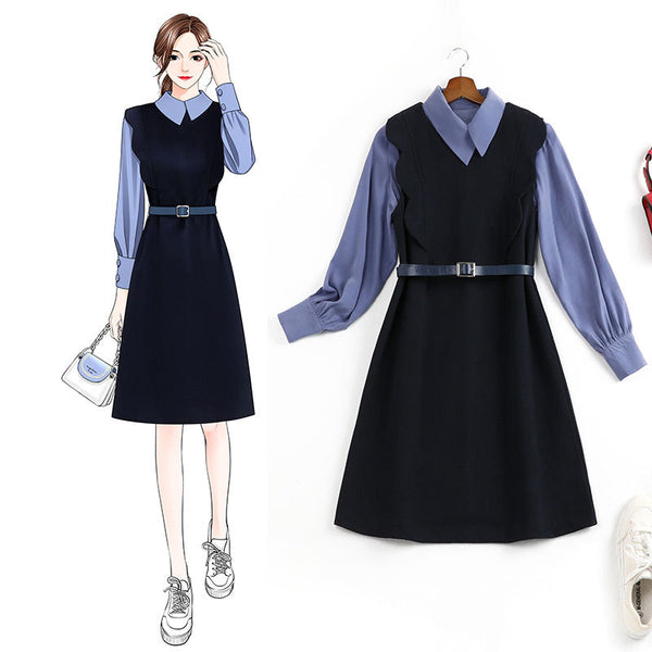 Lanna Plus Size Long Sleeve Shirt Blouse And Pinafore Woolen Dress Set