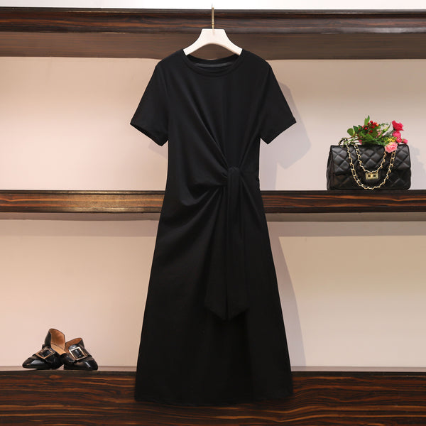 Janalyn Plus Size Black Side Tie Midi Dress