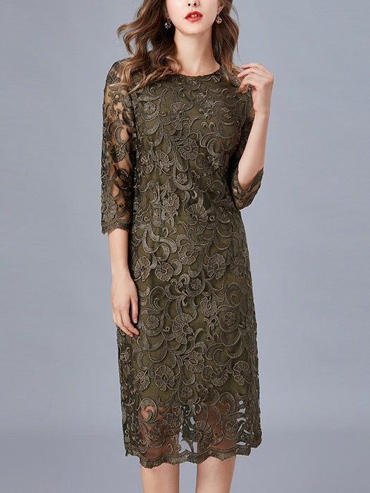 Vauneda Plus Size Occasion Green Lace Mid Sleeve Dress
