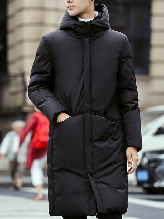 Plus Size Men's Down Winter Jacket Hoody Padded Long Winter Jacket (Grey, Black)