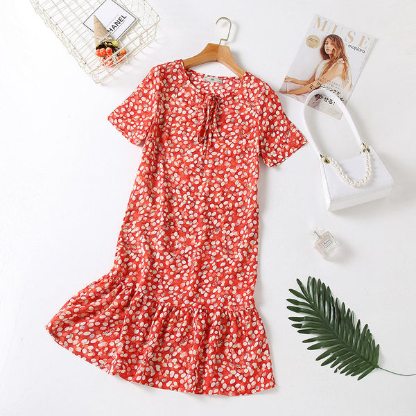 Plus Size Orange Chiffon Mermaid Short Sleeve Dress