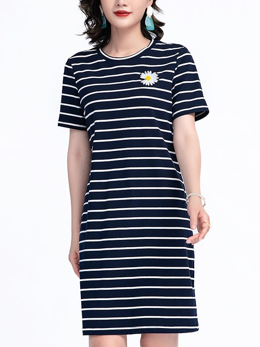 Kerrstin Plus Size Cotton Blue Stripes T Shirt Dress