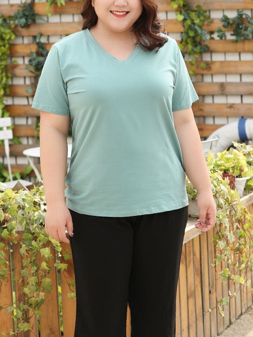 Rayme V Neck Cotton Tee (Black, Green, Blue) (EXTRA BIG SIZE)