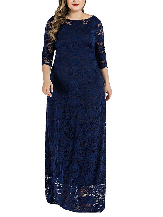 Toiya Plus Size Occasion Evening Lace Mid Sleeve Maxi Dress Gown (Suitable for Weddings, Red Carpet, ROMS etc) (Black, Red, Blue) (EXTRA BIG SIZE)