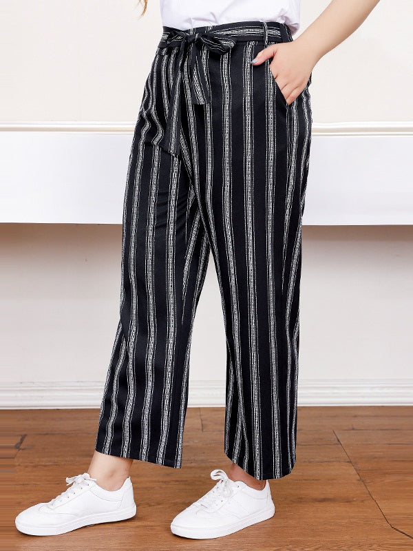 Parker Stripe Waist Tie Culottes Wide Leg Pants (EXTRA BIG SIZE)