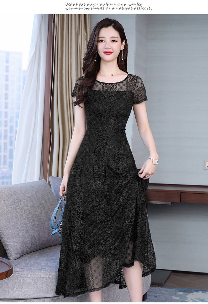 plus size lace swing dress Chic Plus Size Women's V-Neck Sleeveless Lace Patchwork Swing Dress fo Canary Houze