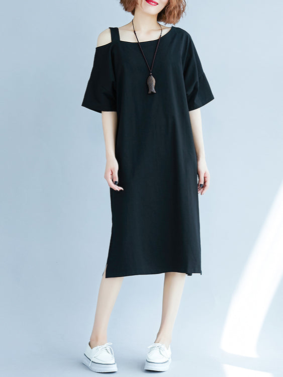 Lenny Black Off Shoulder S/s Tee Shirt Dress