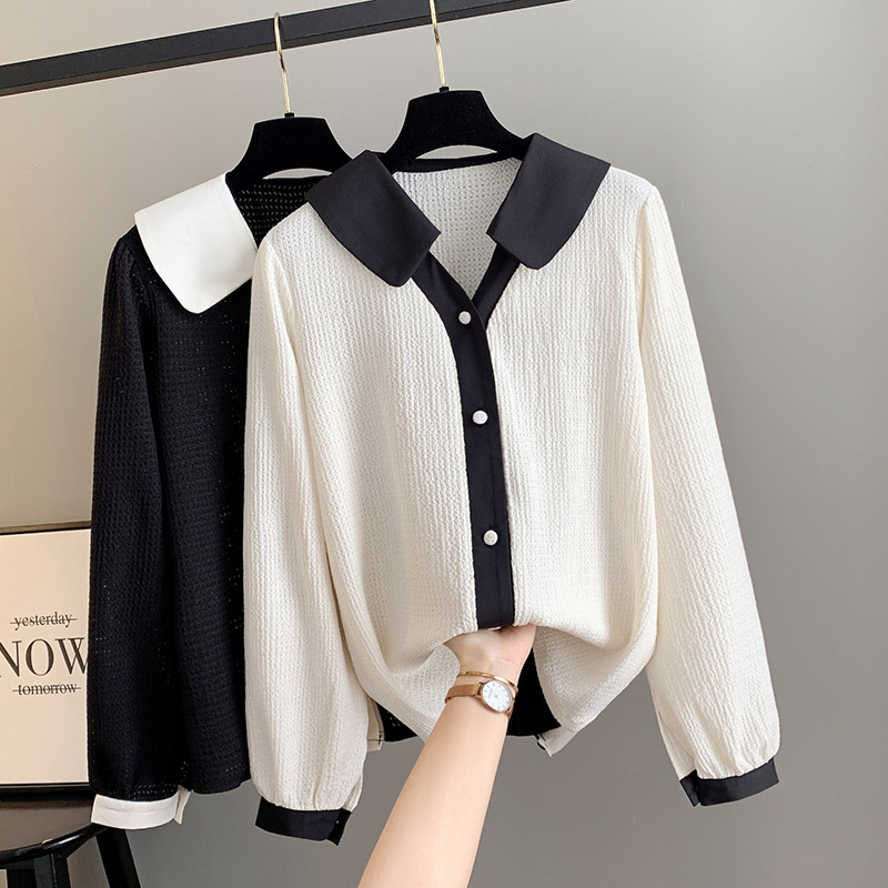 3XL-6XL) Plus Size Colourblock Long Sleeve Shirt Blouse (Extra Big